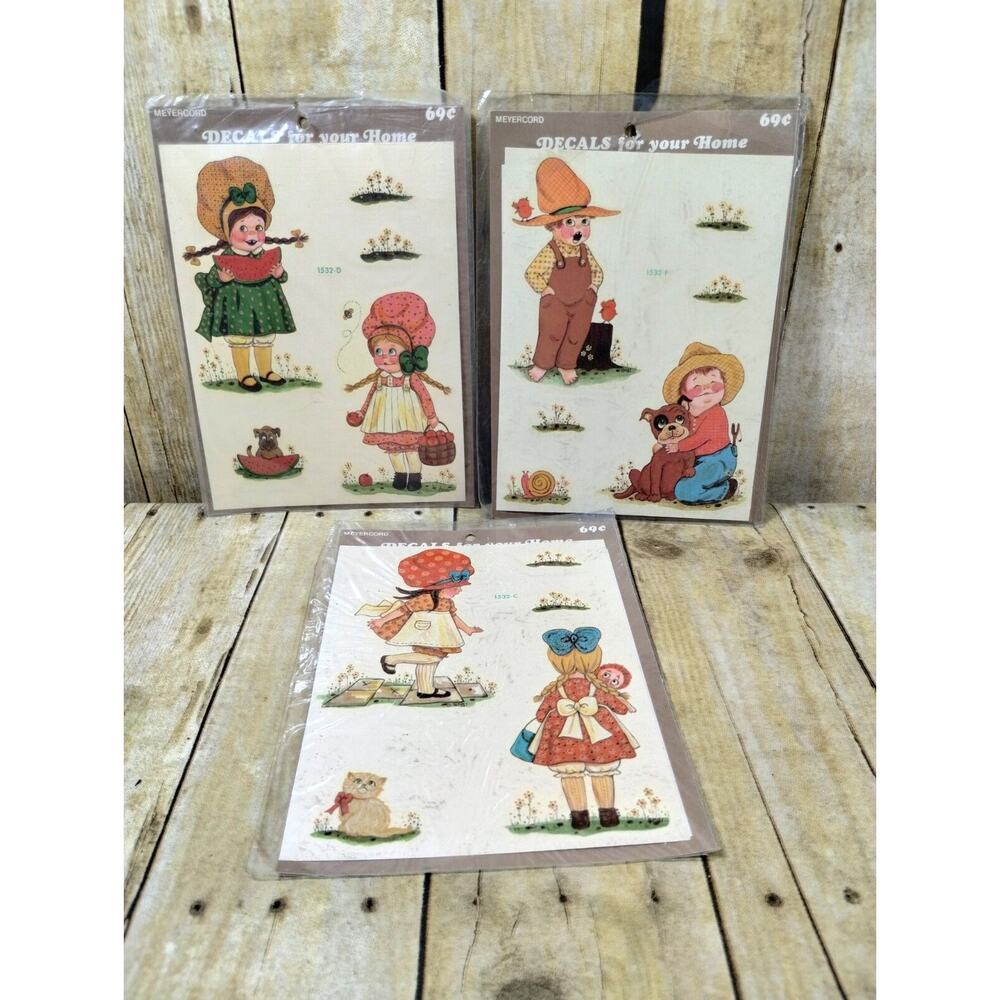 Country Kids Boys & Girl Puppy Dog Meyercord Decal 3 Vintage Sheets
